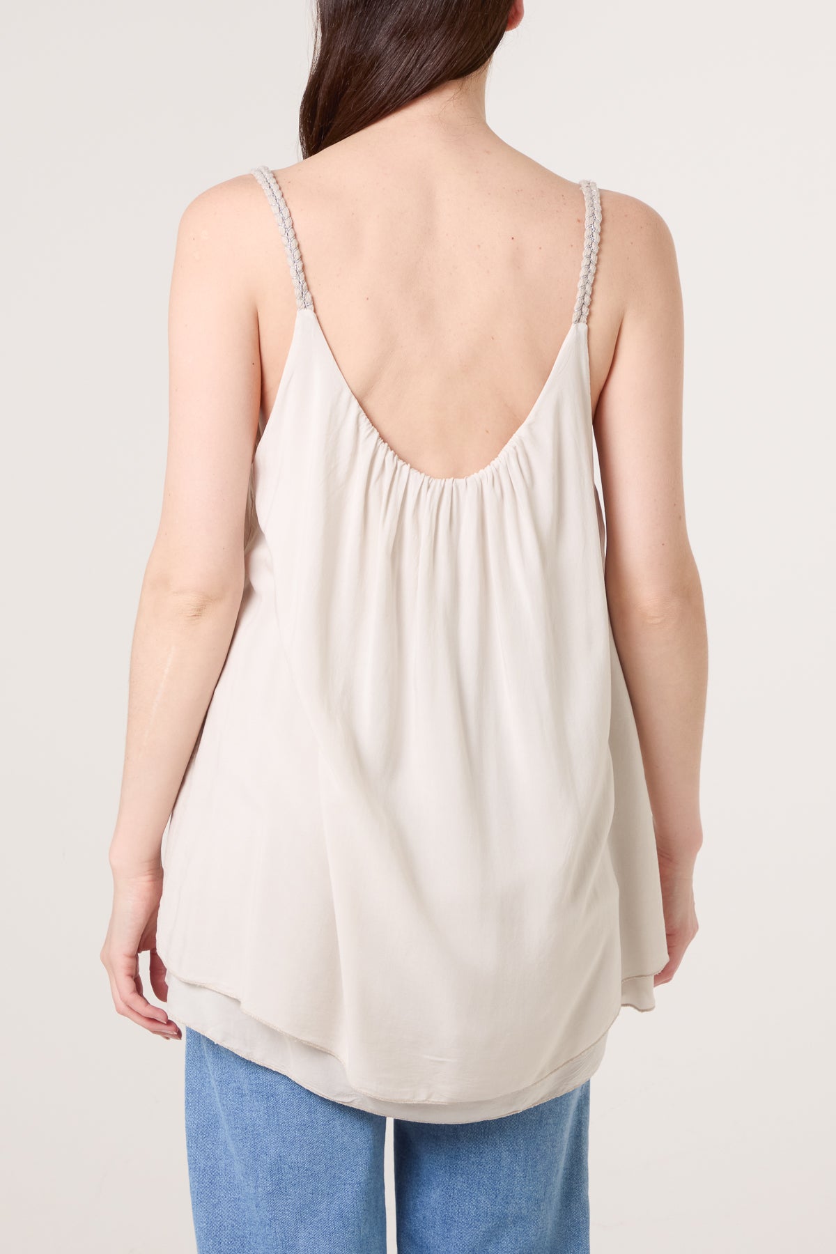 Double Hem Metallic Braid Strap Top