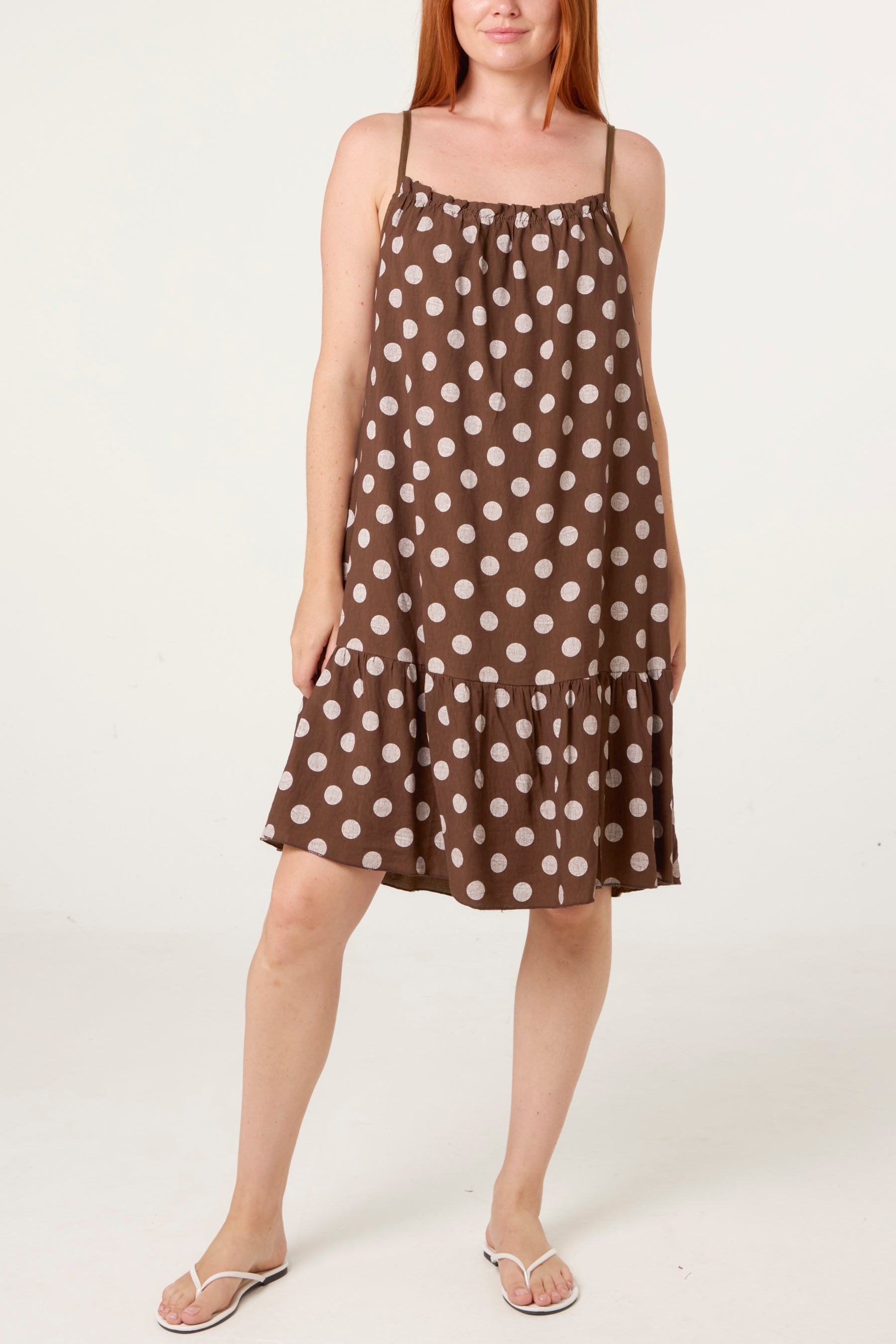 Strappy Polka Dot Tiered Midi Dress