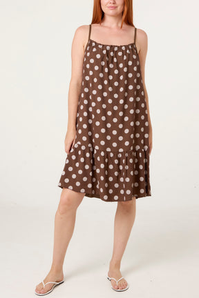 Strappy Polka Dot Tiered Midi Dress