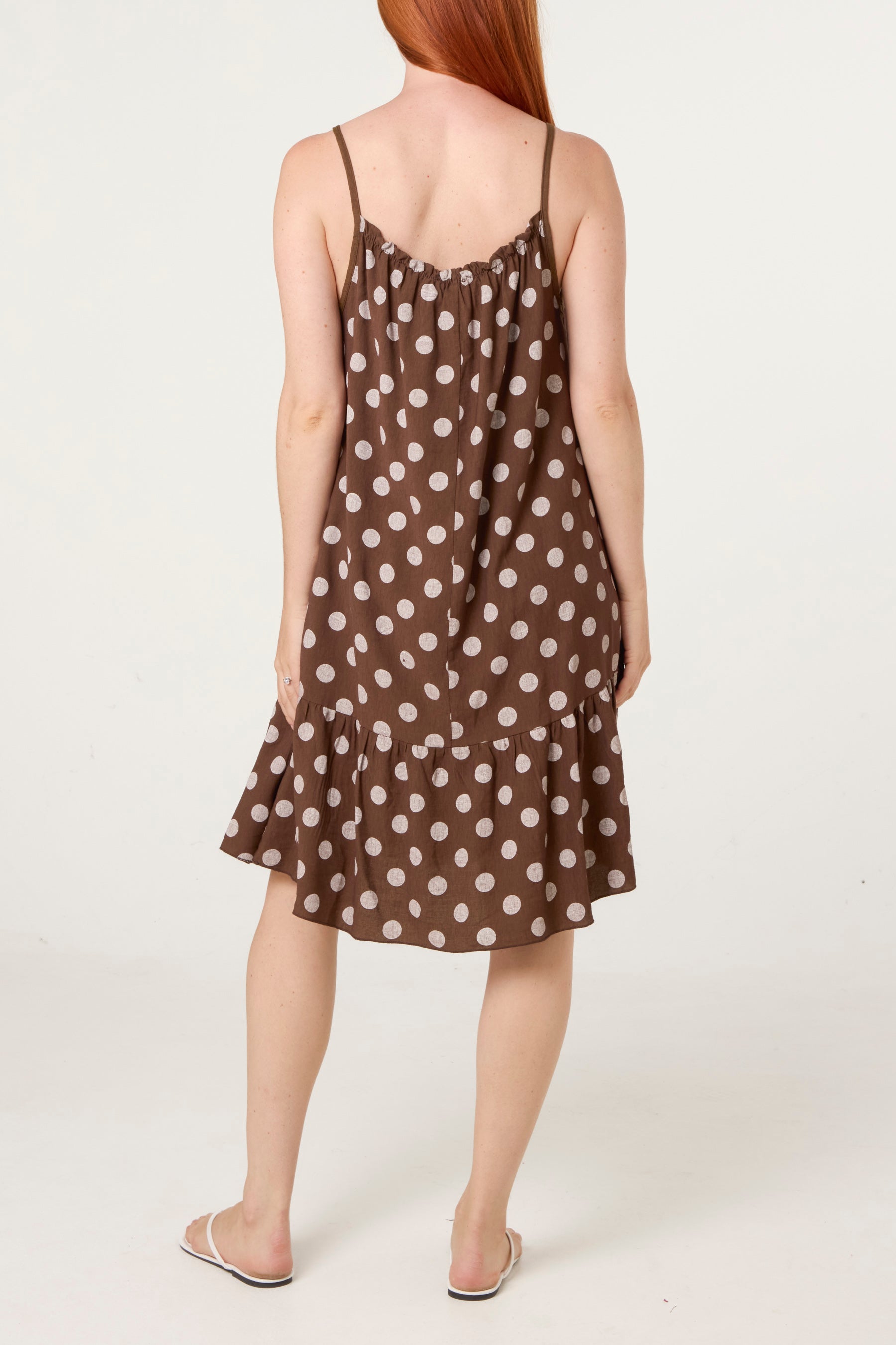 Strappy Polka Dot Tiered Midi Dress