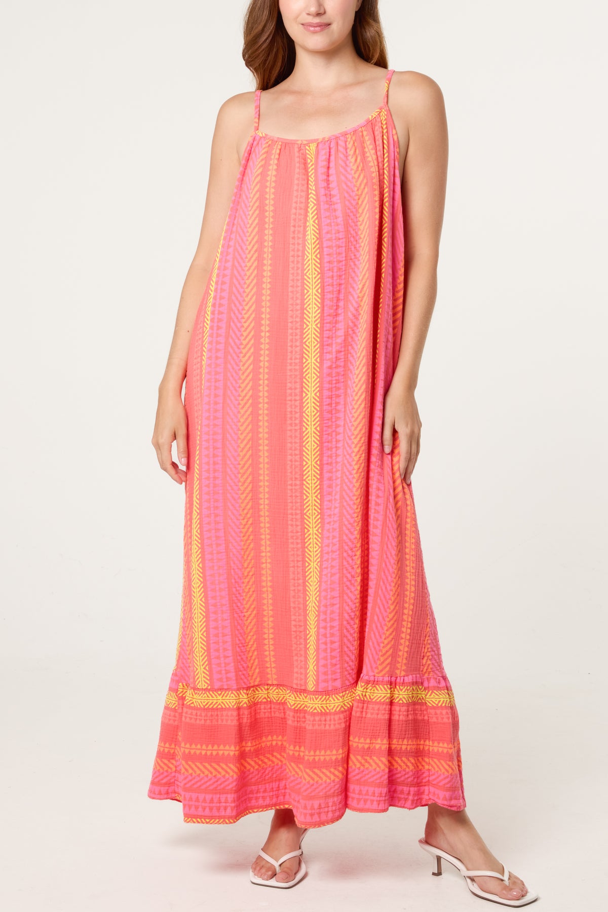 Bright Aztec Pure Cotton Sleeveless Midi Dress
