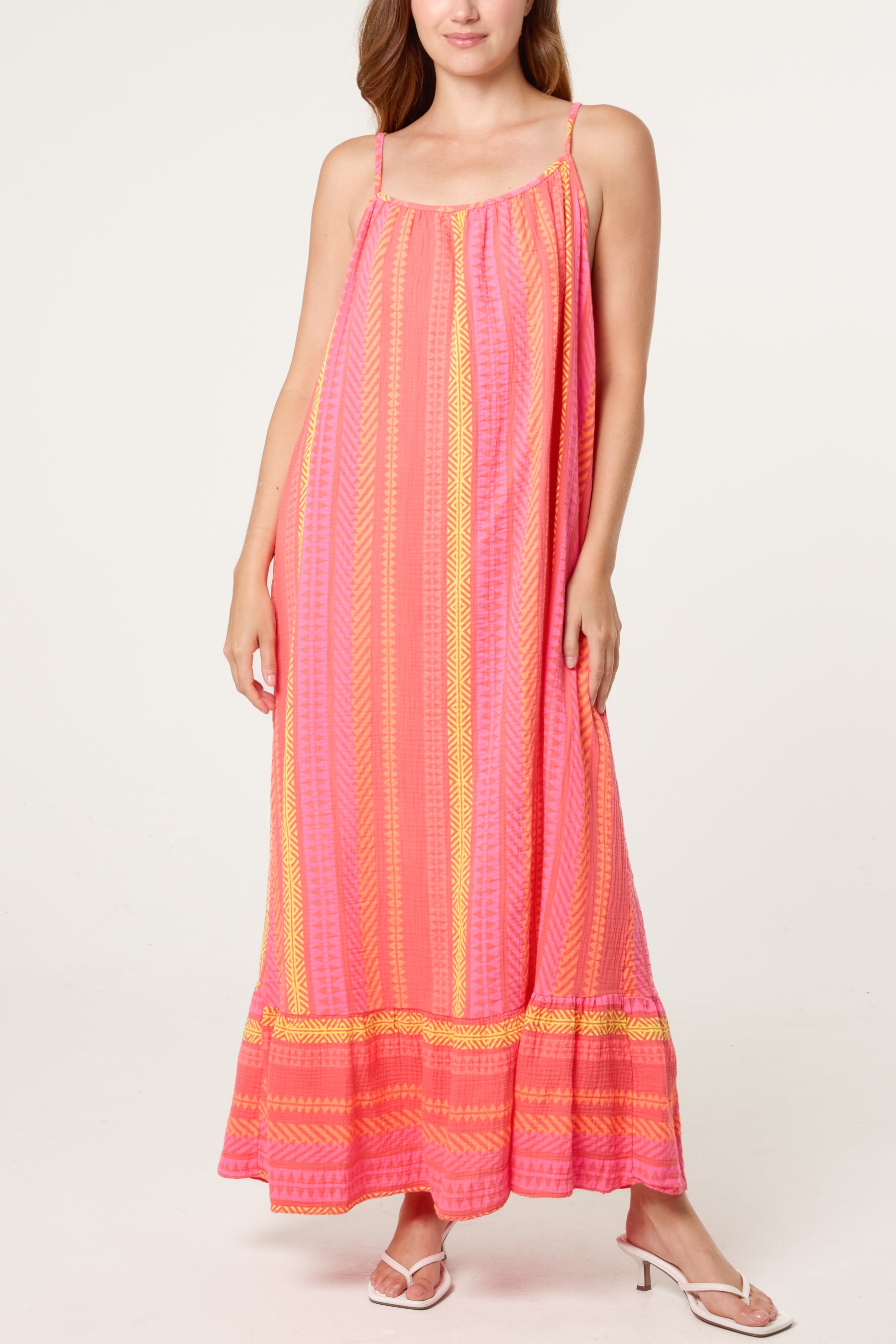 Bright Aztec Pure Cotton Sleeveless Midi Dress