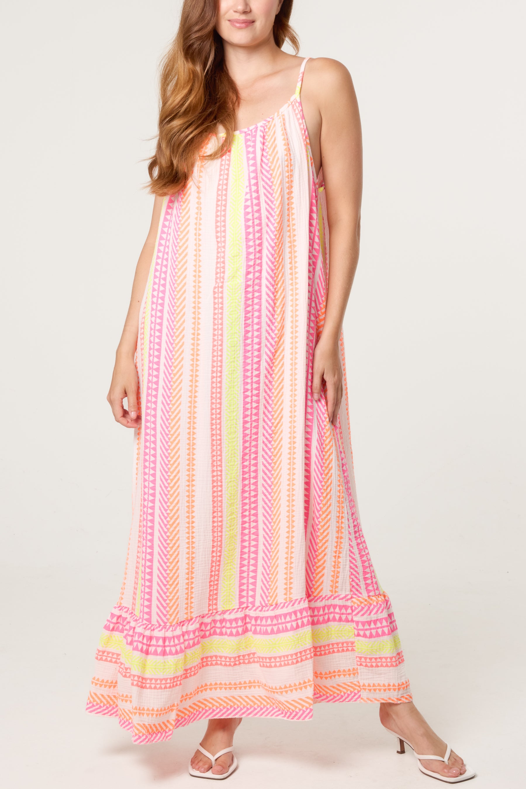 Bright Aztec Pure Cotton Sleeveless Midi Dress
