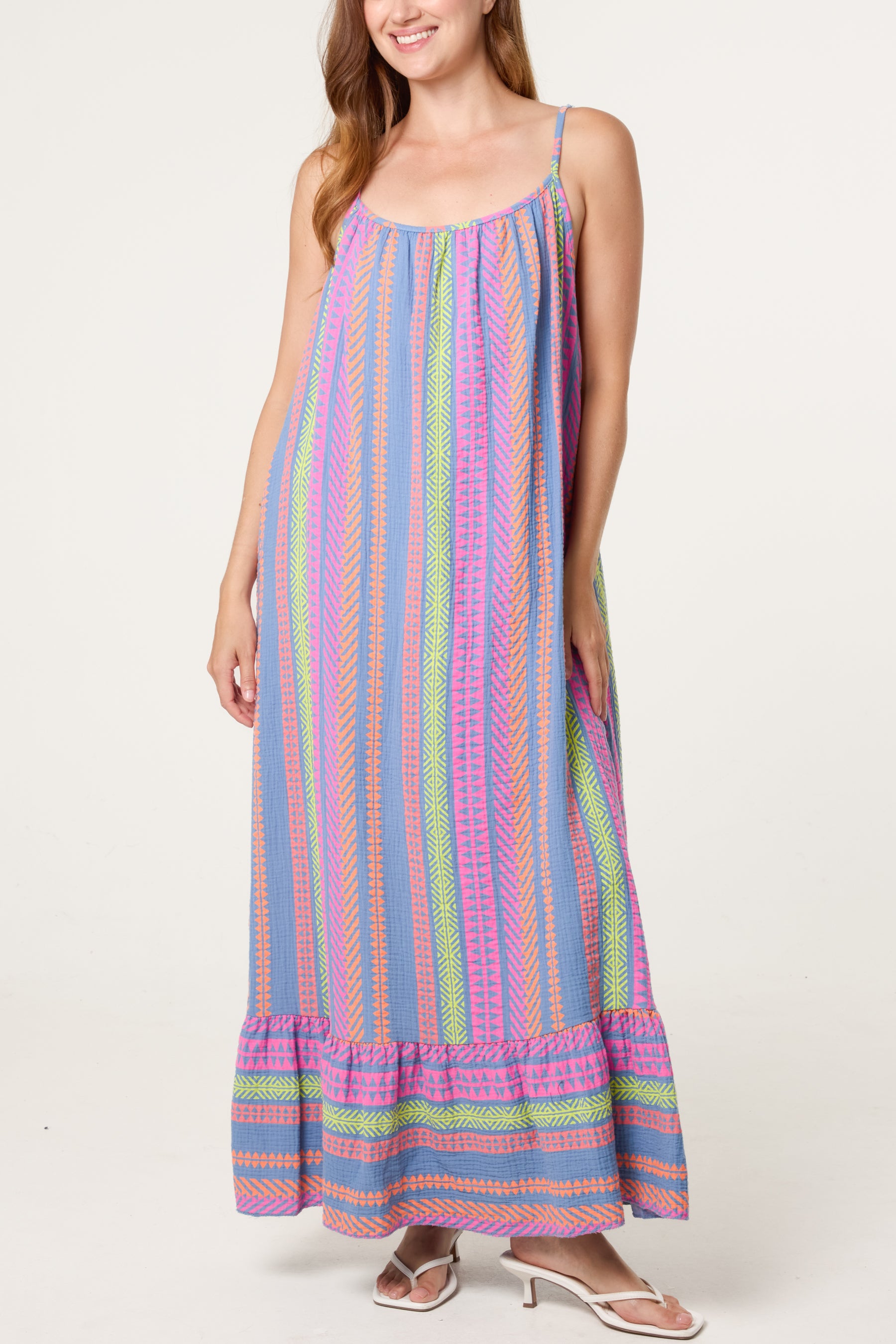Bright Aztec Pure Cotton Sleeveless Midi Dress