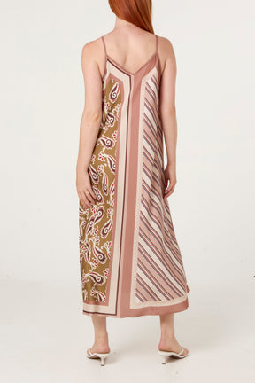Reversible Satin Feel Sleeveless Paisley Midi Dress