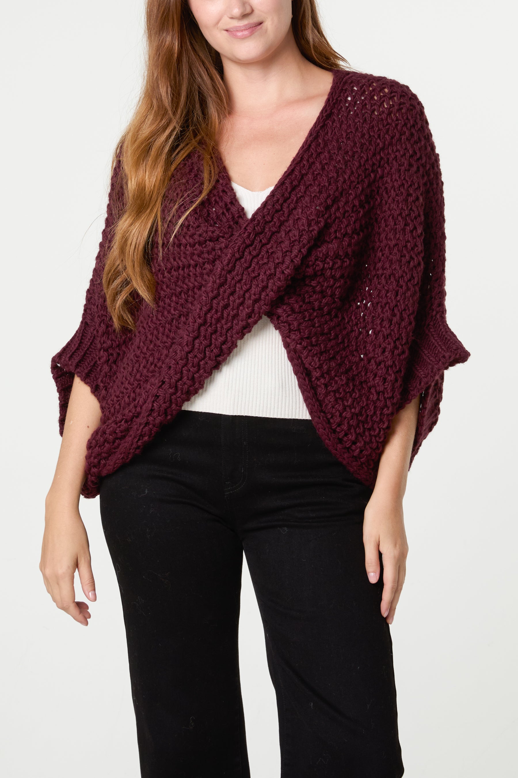 Alpaca Wool Front Twist Knit Blouse