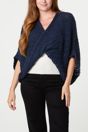 Alpaca Wool Front Twist Knit Blouse