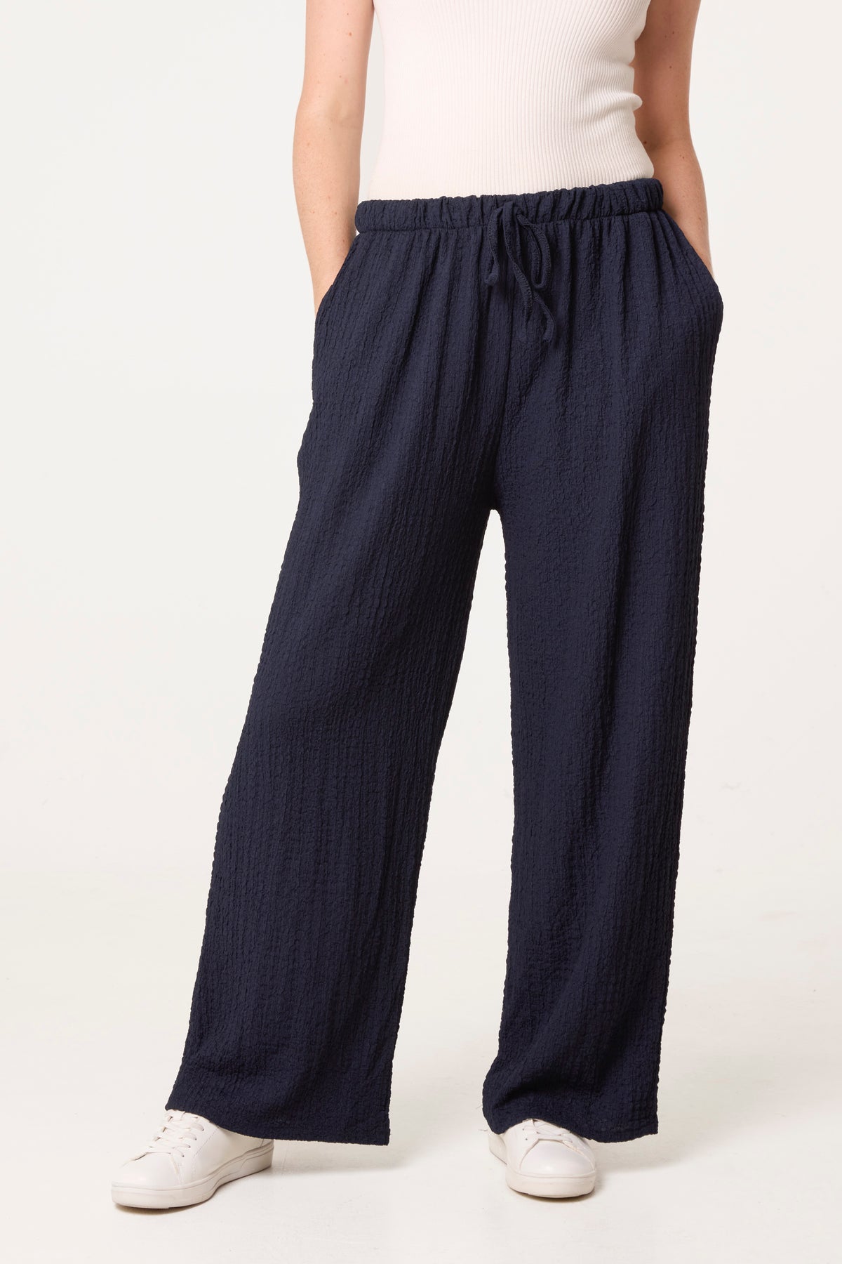 Crinkled Essential Wide Leg Trousers