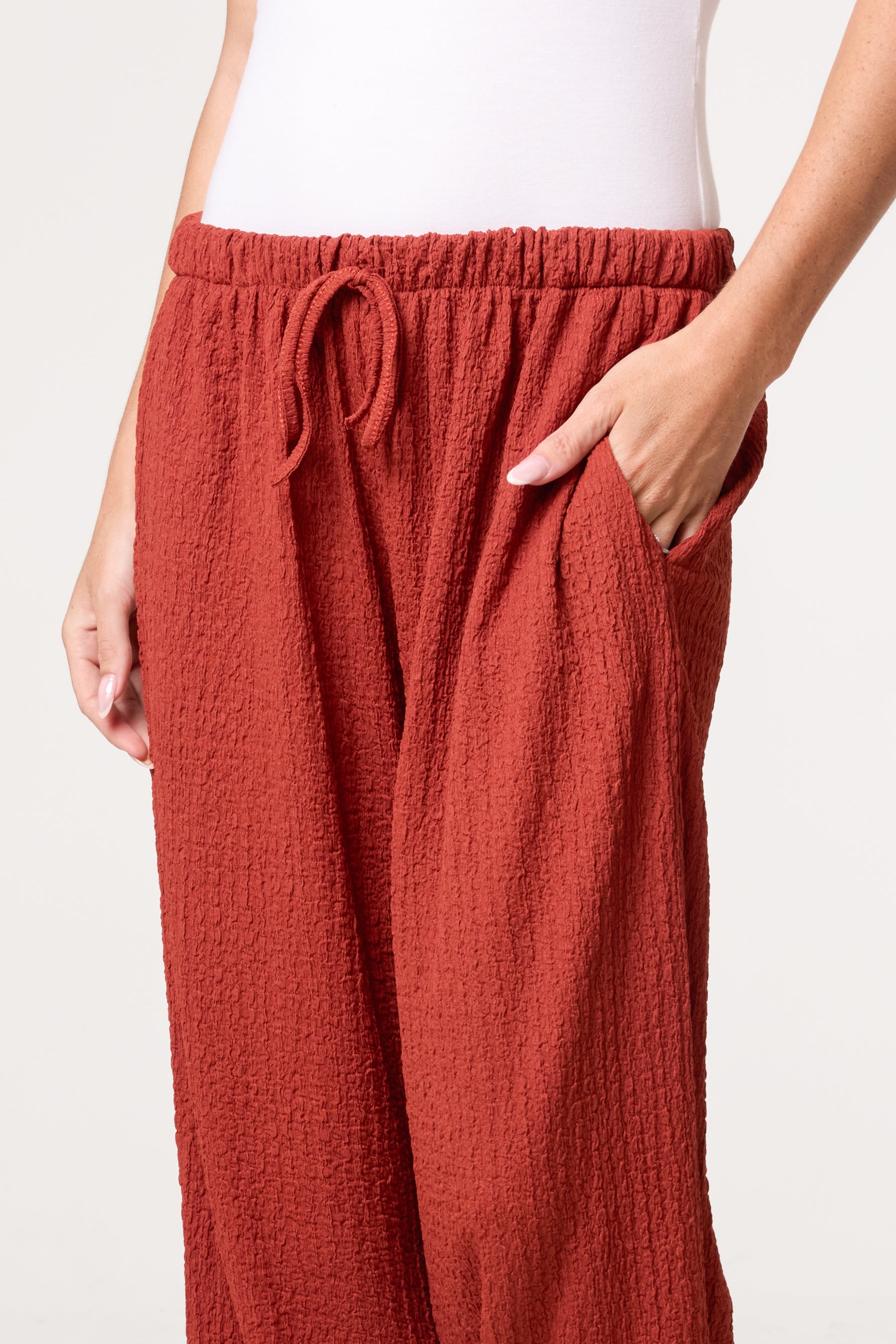 Crinkled Essential Wide Leg Trousers