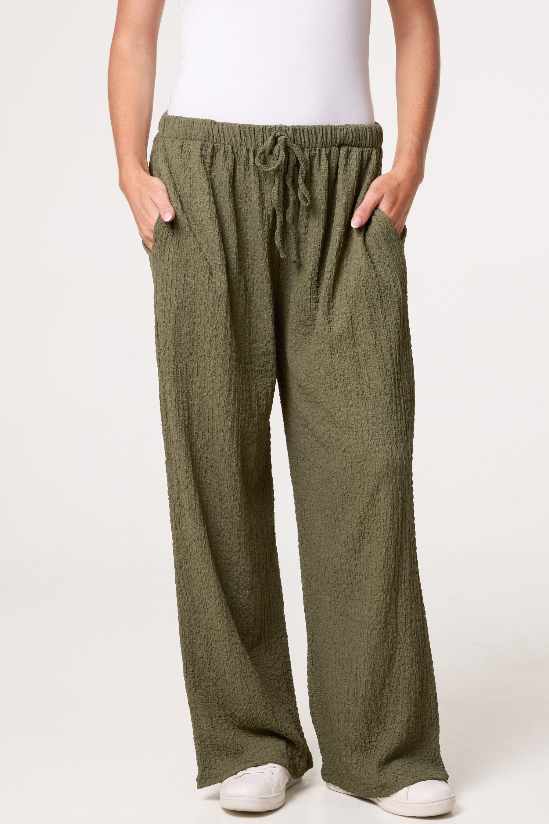 Crinkled Essential Wide Leg Trousers