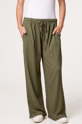 Crinkled Essential Wide Leg Trousers