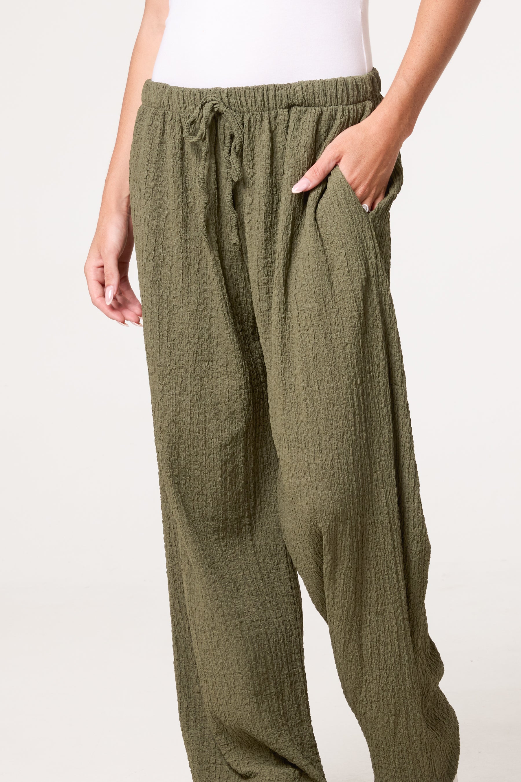 Crinkled Essential Wide Leg Trousers