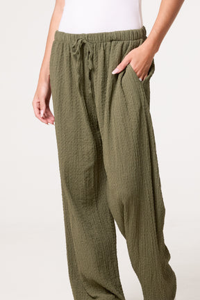 Crinkled Essential Wide Leg Trousers