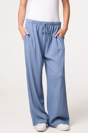 Crinkled Essential Wide Leg Trousers