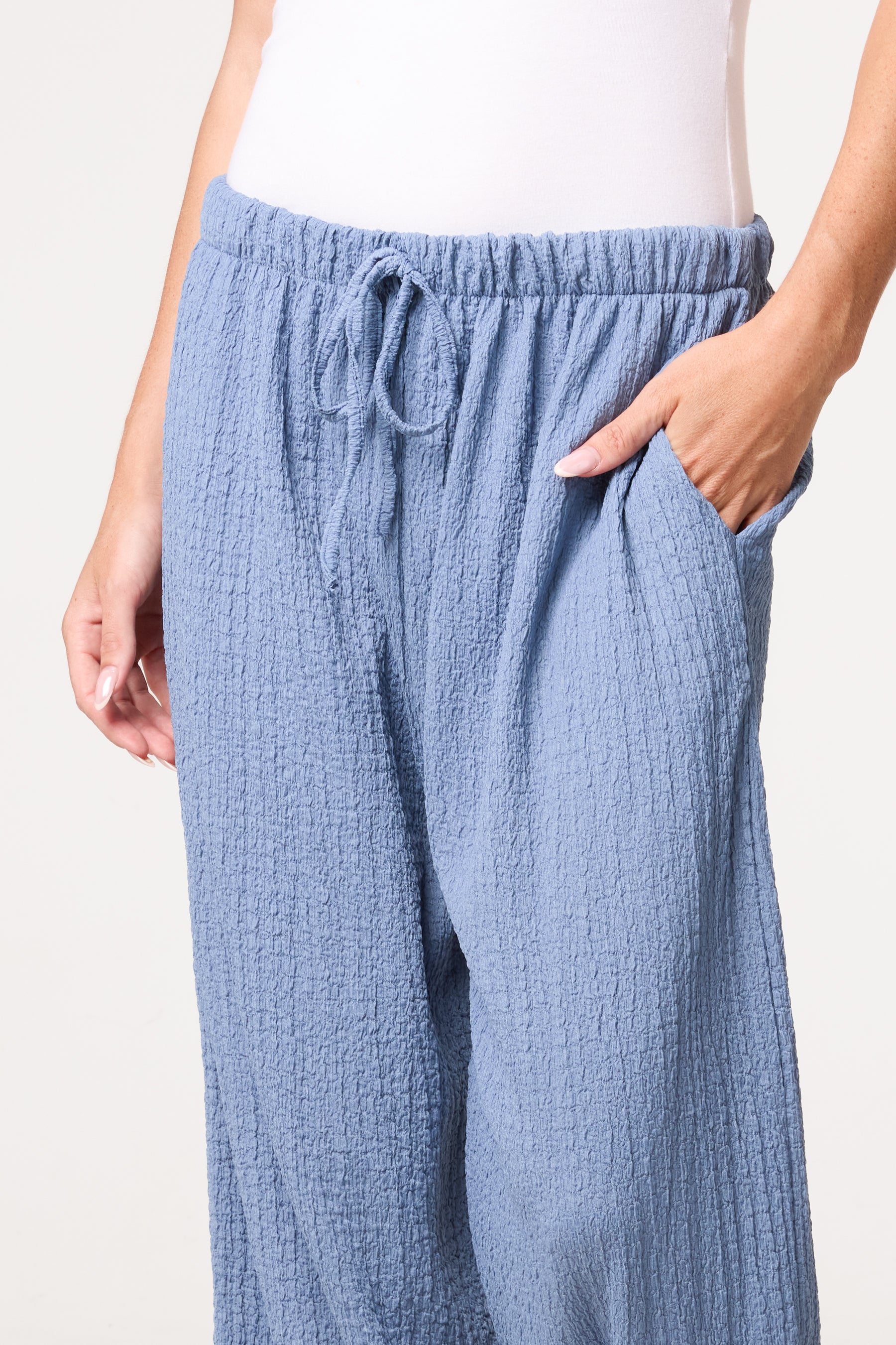 Crinkled Essential Wide Leg Trousers
