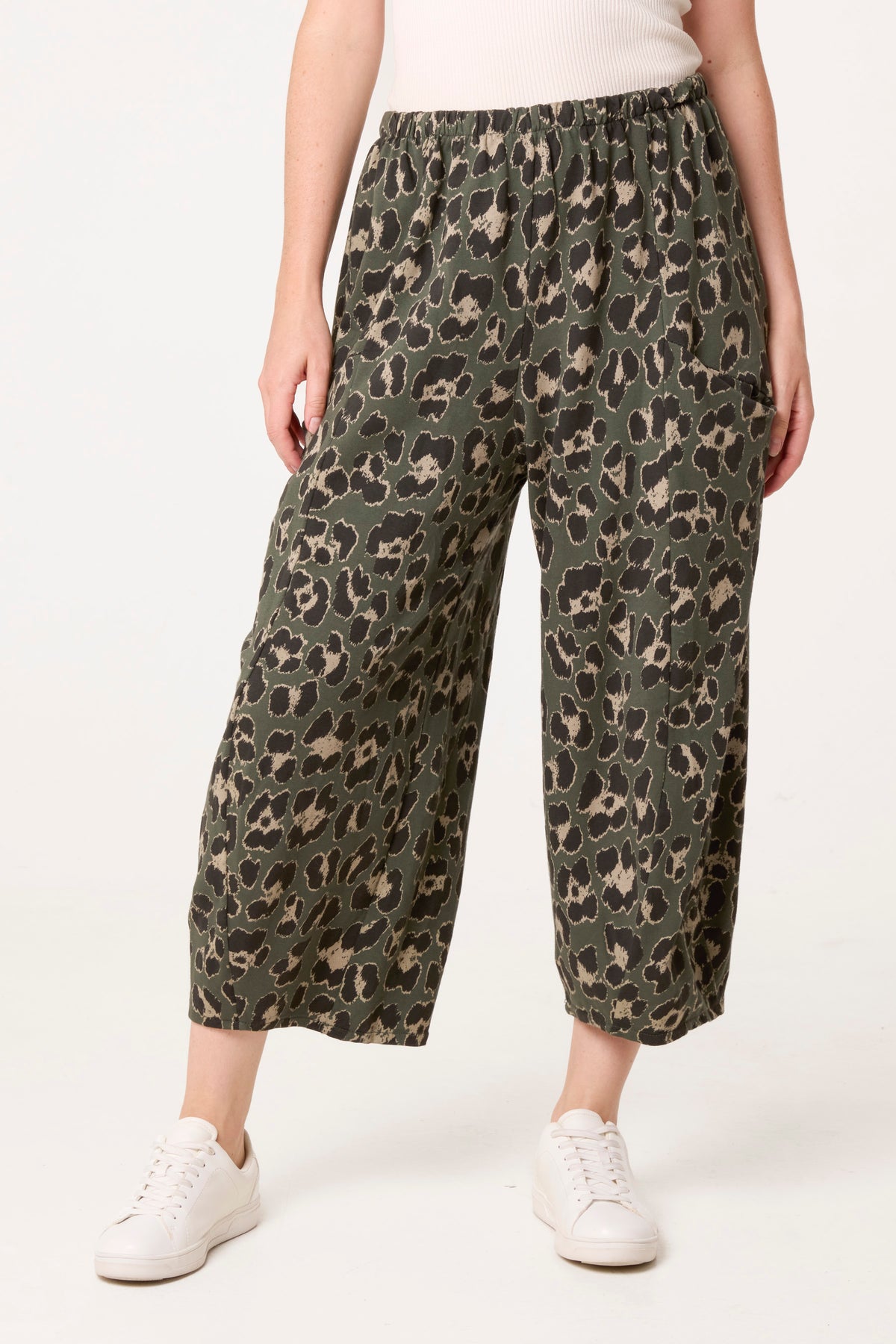 Cotton Leopard Wide Leg Trousers