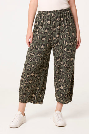 Cotton Leopard Wide Leg Trousers