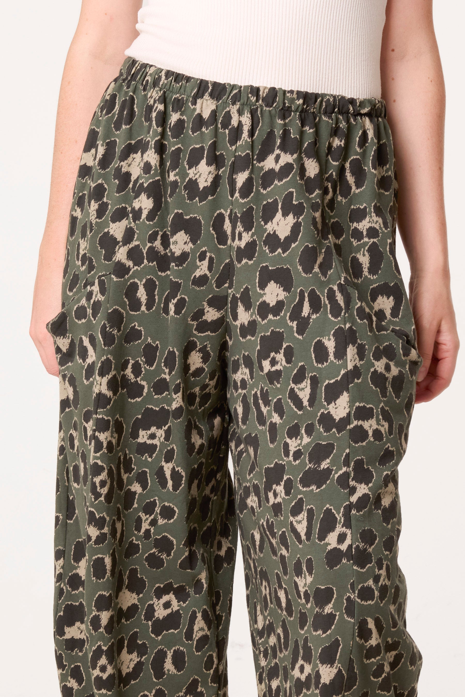 Cotton Leopard Wide Leg Trousers