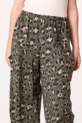 Cotton Leopard Wide Leg Trousers