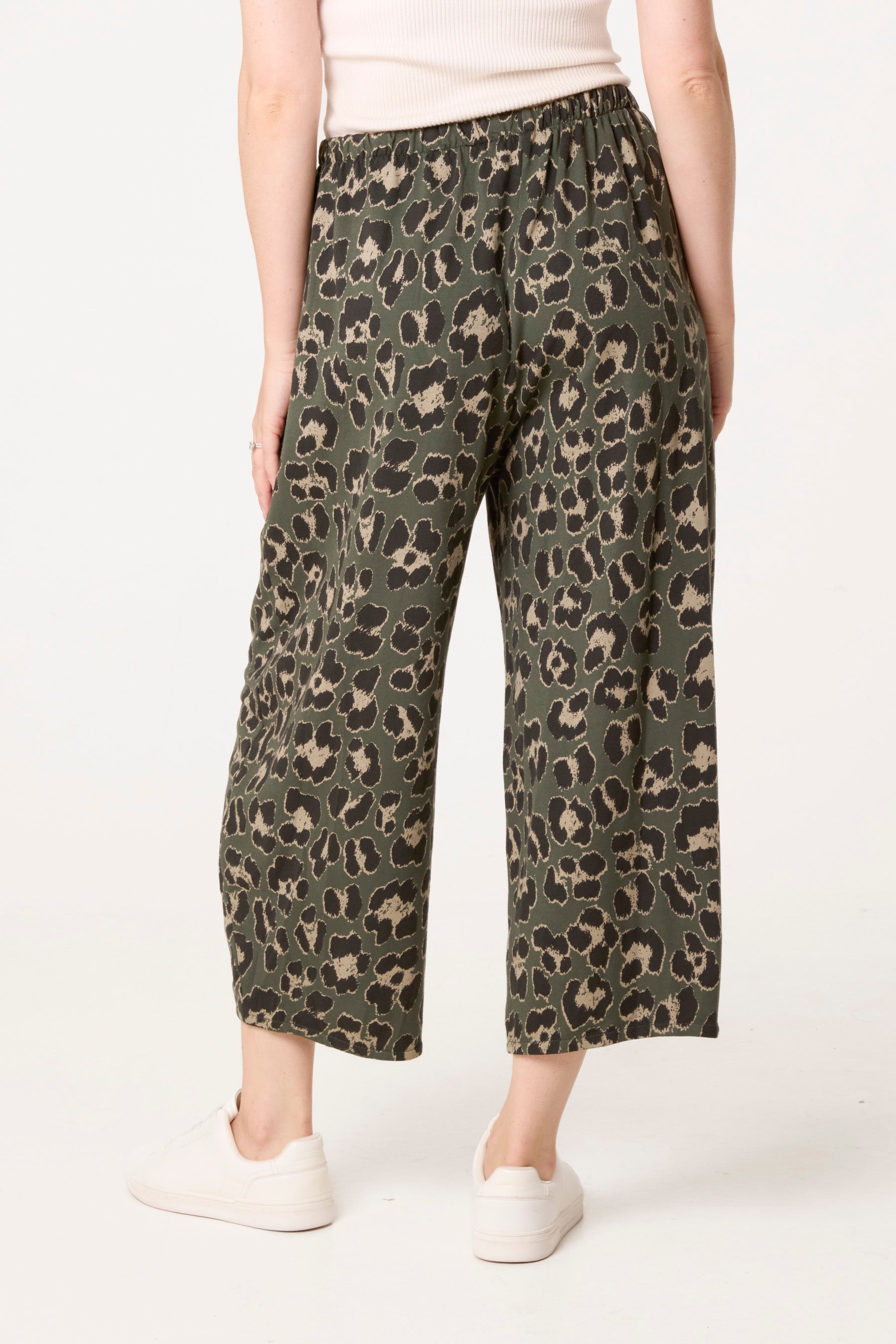 Cotton Leopard Wide Leg Trousers