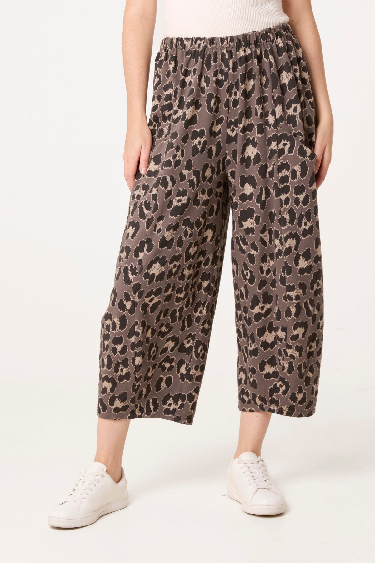Cotton Leopard Wide Leg Trousers
