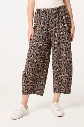 Cotton Leopard Wide Leg Trousers