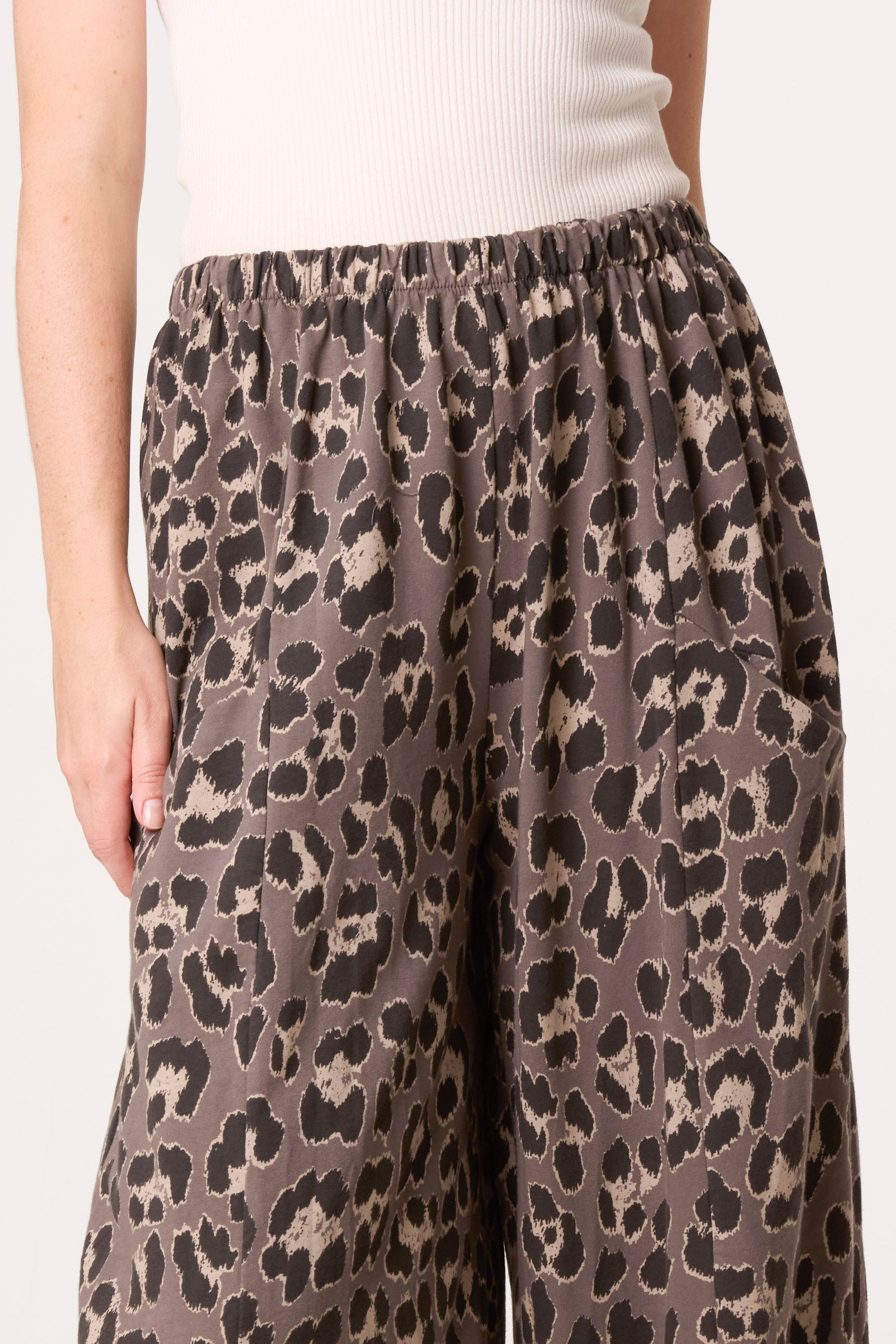 Cotton Leopard Wide Leg Trousers
