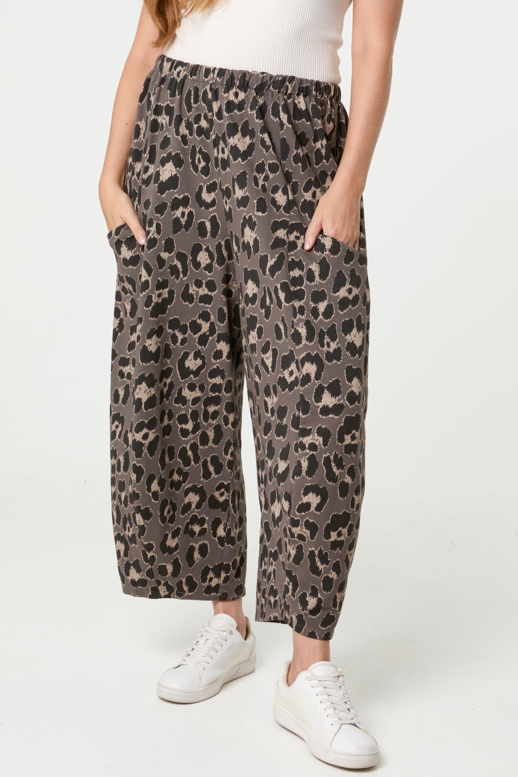 Cotton Leopard Wide Leg Trousers