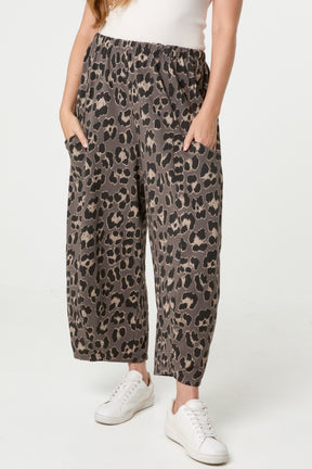 Cotton Leopard Wide Leg Trousers