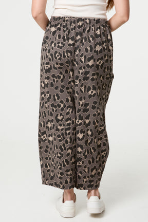 Cotton Leopard Wide Leg Trousers