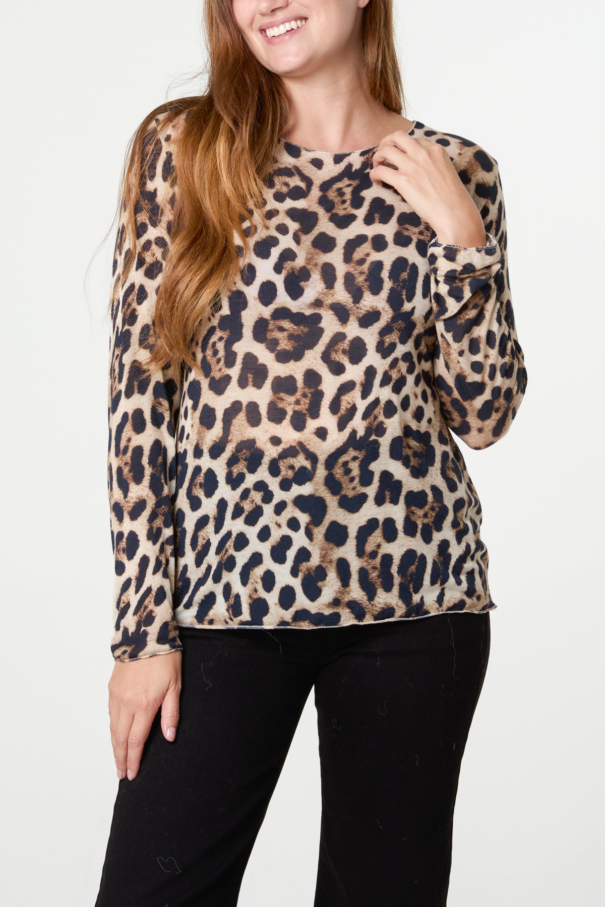 Long Sleeve Cashmere Blend Leopard Top
