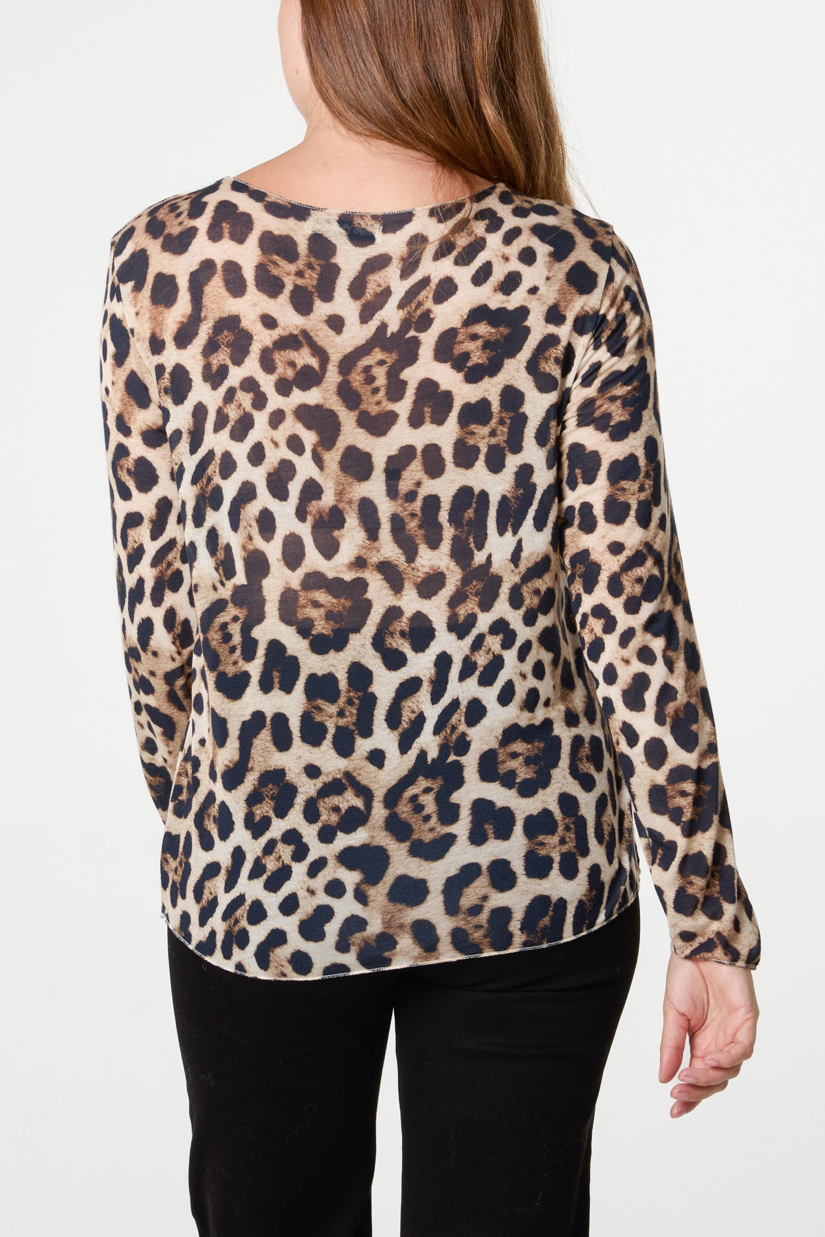 Long Sleeve Cashmere Blend Leopard Top
