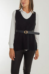 Rib Knit Vest w/ Shirt