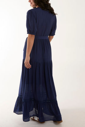 Button Through Tie Maxi Dress