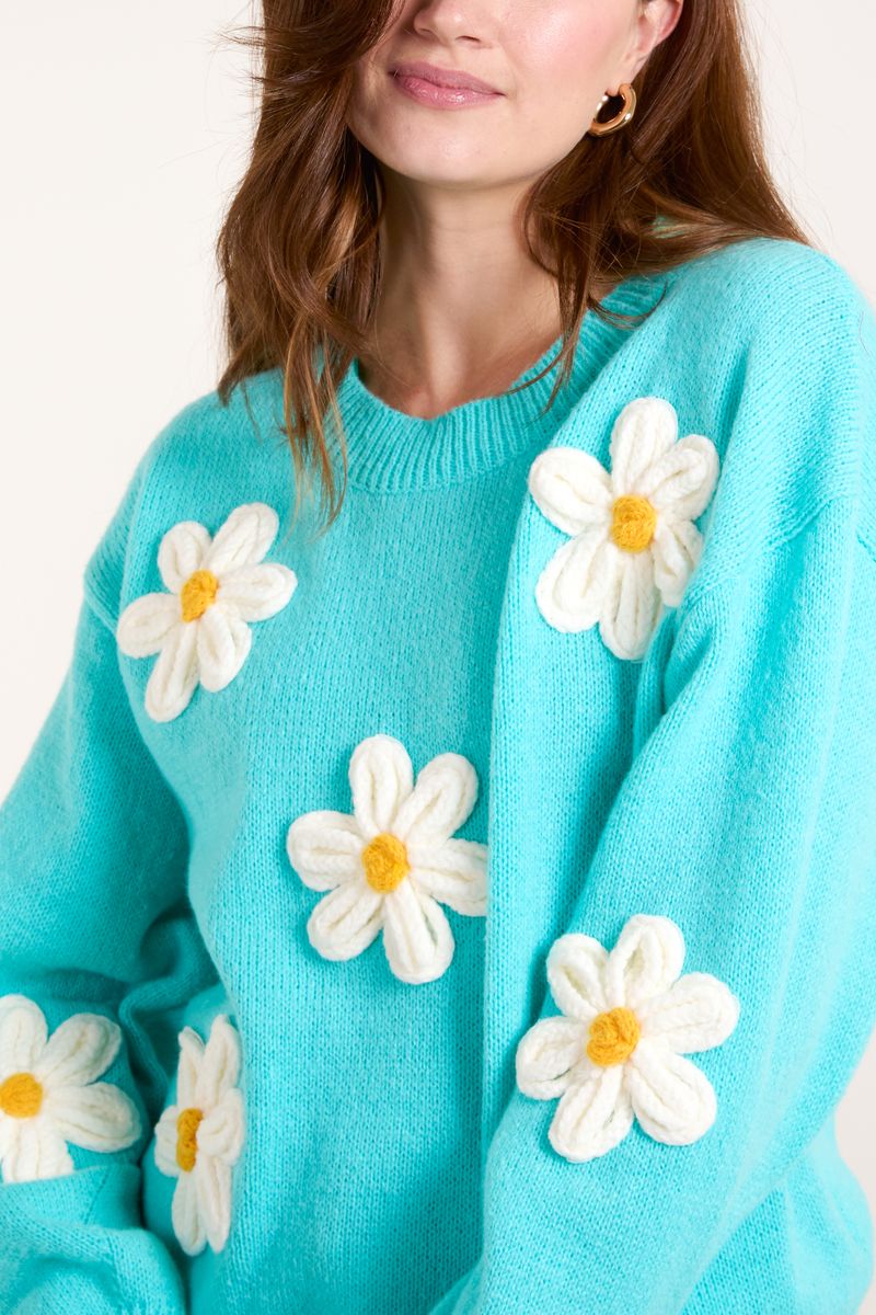 Knitted Daisies Crew Neck Jumper