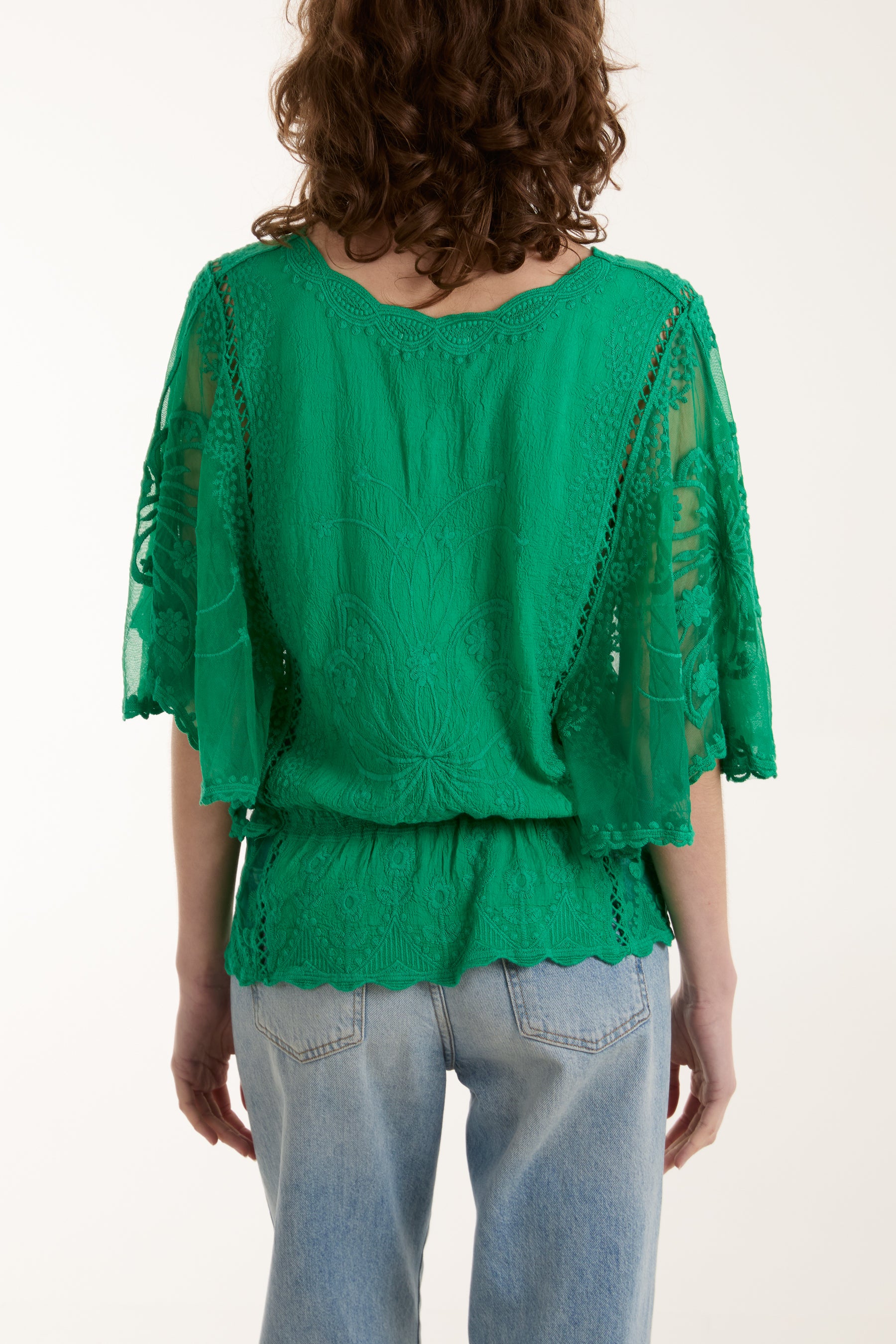 Floral Lace Butterfly Sleeve Blouse