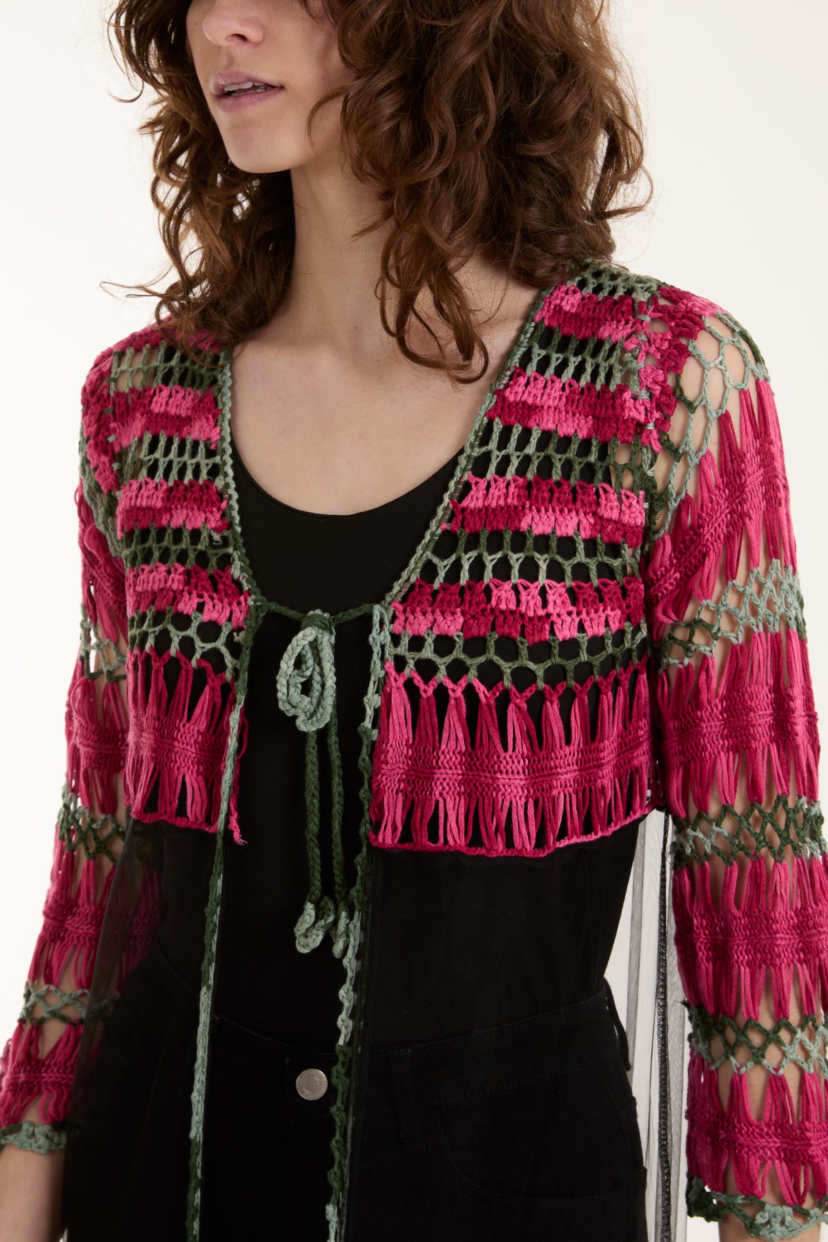 Longline Crochet Detail Mesh Kimono