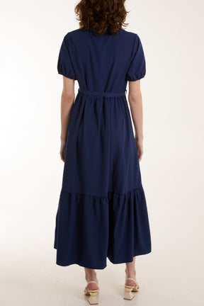 Belted Button Tiered Maxi Dress