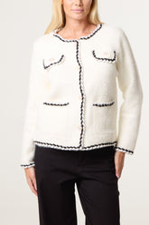 Knit Contrast Rope Trim Cardigan
