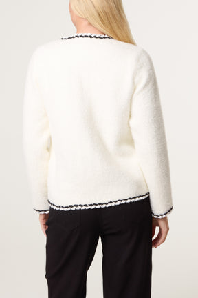 Knit Contrast Rope Trim Cardigan