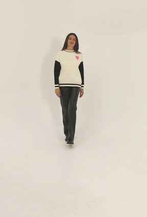 'Girl Power' Flocking Knitted Contrast Sweatshirt