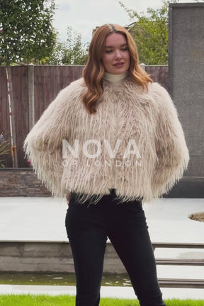 Long Fur Zip Up Cropped Coat