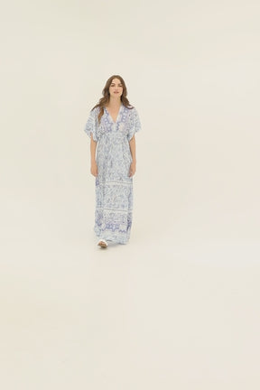 Tassel Back V-Neck Floral Maxi Dress