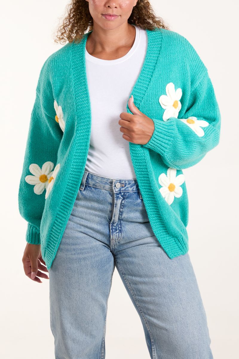 Flocking Daisy Flower Knit Cardigan