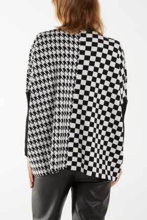 Checkered And Dogtooth High Neck Jumper