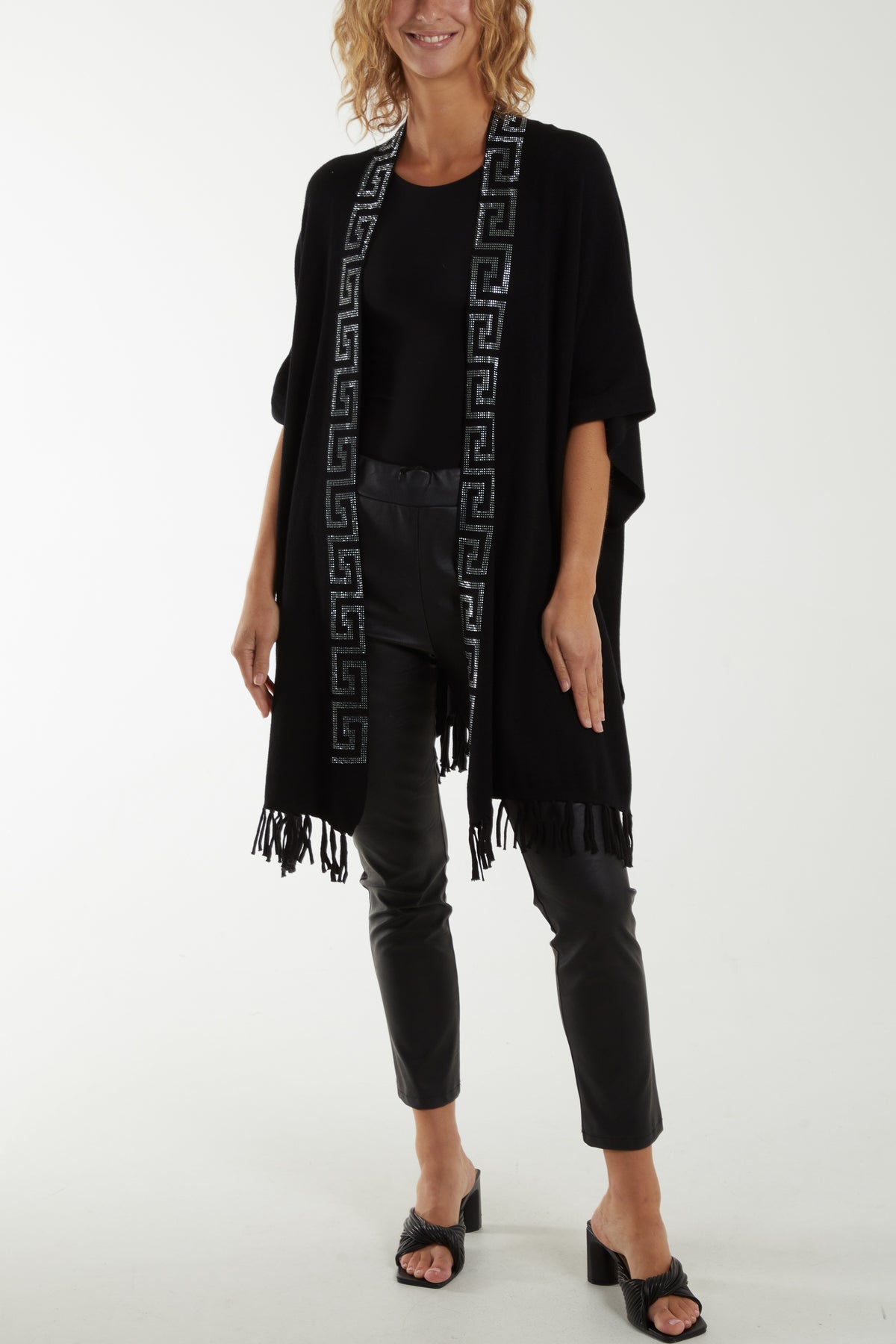 Tassel Hem Diamante Edge Poncho Cardigan