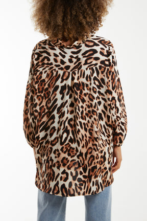 Leopard Print Grandad Collar Blouse