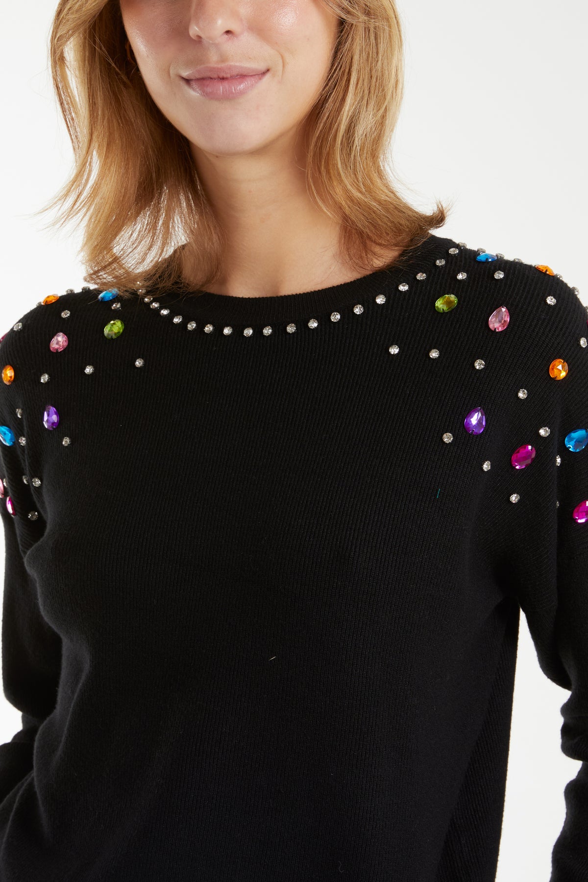 Embellished Coloured Gem Shoulder Jumper