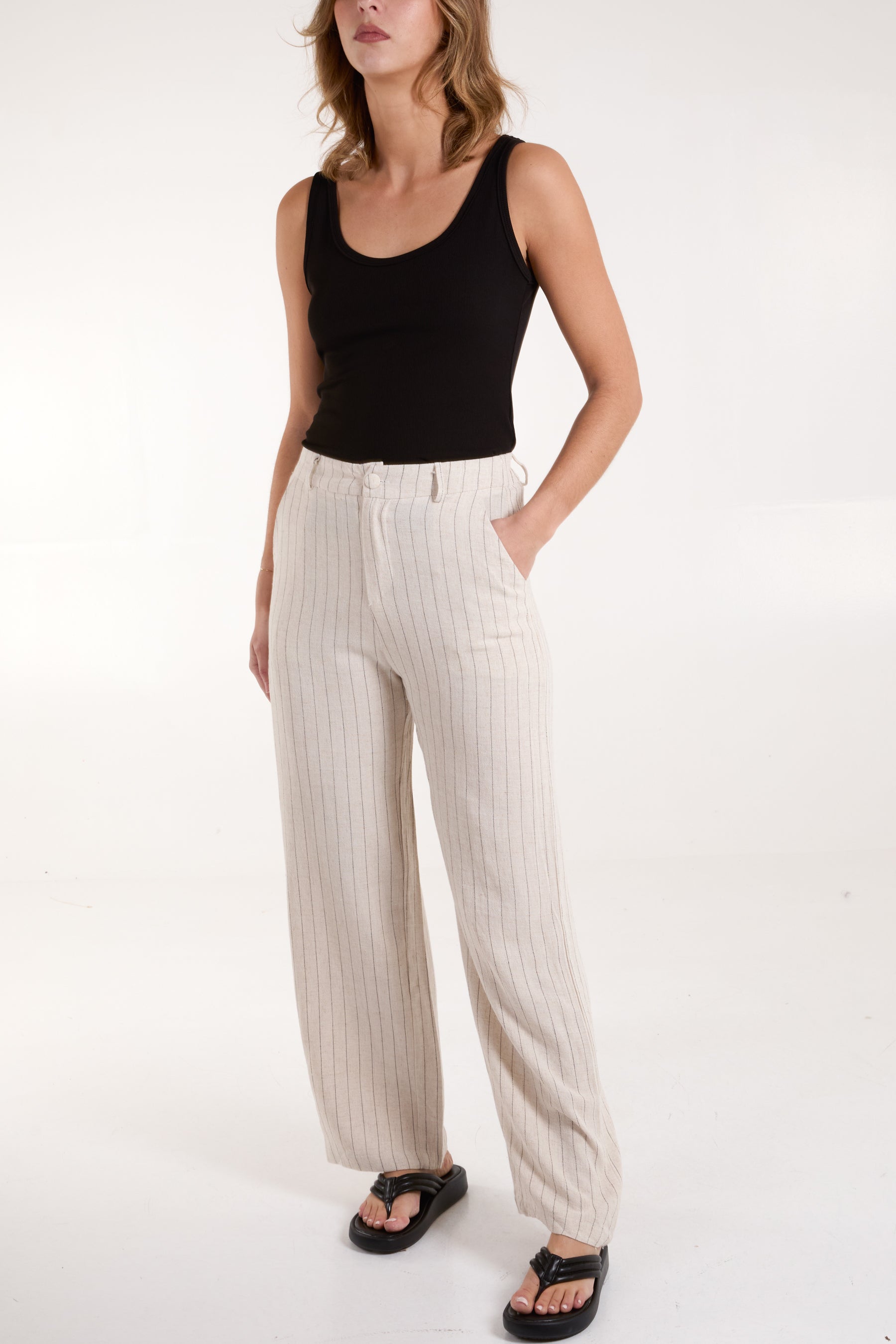 Lightweight Vertical Stripes Button Trousers