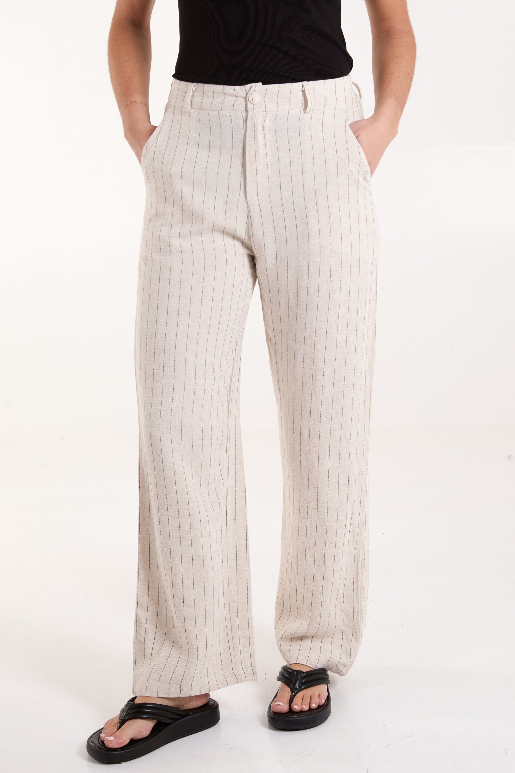 Lightweight Vertical Stripes Button Trousers